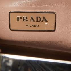 Prada Tan Saffiano Patent Leather Small Studded Pyramid Frame Bag