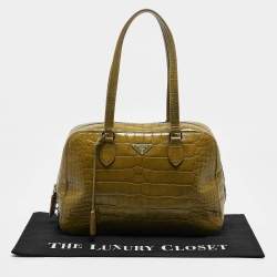 Pre Owned Prada Olive Green Alligator Satchel