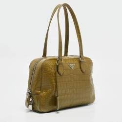 Pre Owned Prada Olive Green Alligator Satchel