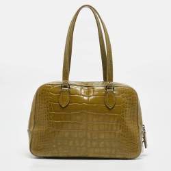 Pre Owned Prada Olive Green Alligator Satchel