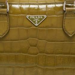 Pre Owned Prada Olive Green Alligator Satchel