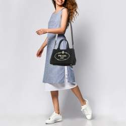 Pre Owned Prada Black Canvas Small Canapa Tote