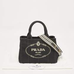 Pre Owned Prada Black Canvas Small Canapa Tote