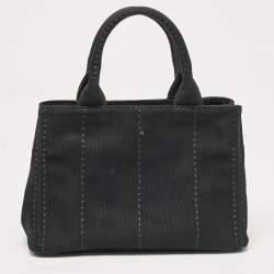 Pre Owned Prada Black Canvas Small Canapa Tote