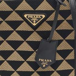Pre Owned Prada Black/Cream Jacquard Fabric Symbole Embroidered Mini Tote