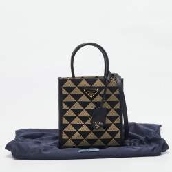 Pre Owned Prada Black/Cream Jacquard Fabric Symbole Embroidered Mini Tote