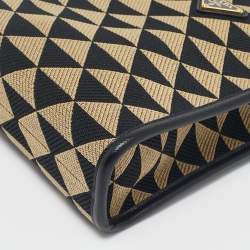Pre Owned Prada Black/Cream Jacquard Fabric Symbole Embroidered Mini Tote