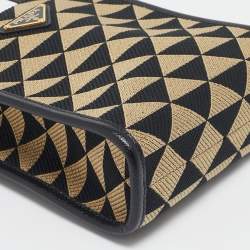 Pre Owned Prada Black/Cream Jacquard Fabric Symbole Embroidered Mini Tote