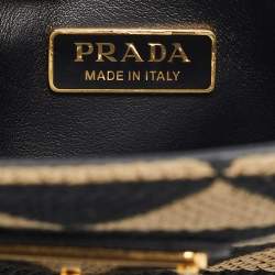 Pre Owned Prada Black/Cream Jacquard Fabric Symbole Embroidered Mini Tote