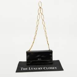 Pre Owned Prada Black Patent Leather Chain Flap Shoulder Bag