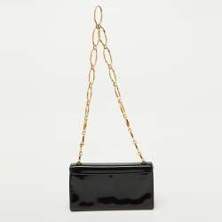 Pre Owned Prada Black Patent Leather Chain Flap Shoulder Bag