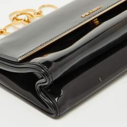 Pre Owned Prada Black Patent Leather Chain Flap Shoulder Bag