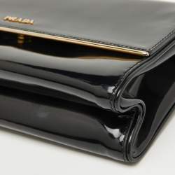 Pre Owned Prada Black Patent Leather Chain Flap Shoulder Bag