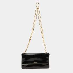 Pre Owned Prada Black Patent Leather Chain Flap Shoulder Bag