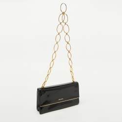 Pre Owned Prada Black Patent Leather Chain Flap Shoulder Bag