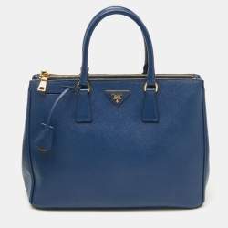 Pre Owned Prada Blue Saffiano Lux Leather Large Double Zip Tote