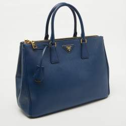 Pre Owned Prada Blue Saffiano Lux Leather Large Double Zip Tote