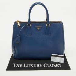 Pre Owned Prada Blue Saffiano Lux Leather Large Double Zip Tote