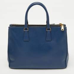 Pre Owned Prada Blue Saffiano Lux Leather Large Double Zip Tote