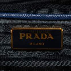 Pre Owned Prada Blue Saffiano Lux Leather Large Double Zip Tote