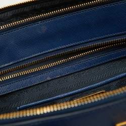 Pre Owned Prada Blue Saffiano Lux Leather Large Double Zip Tote