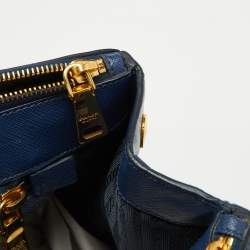 Pre Owned Prada Blue Saffiano Lux Leather Large Double Zip Tote