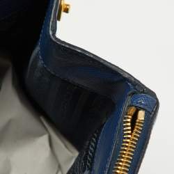 Pre Owned Prada Blue Saffiano Lux Leather Large Double Zip Tote