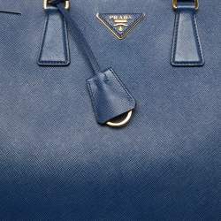 Pre Owned Prada Blue Saffiano Lux Leather Large Double Zip Tote