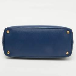 Pre Owned Prada Blue Saffiano Lux Leather Large Double Zip Tote