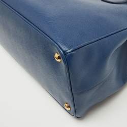 Pre Owned Prada Blue Saffiano Lux Leather Large Double Zip Tote