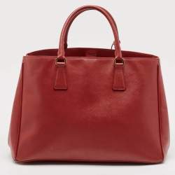 Pre Owned Prada Red Saffiano Lux Leather Large Galleria Open Tote