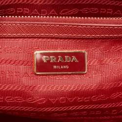Pre Owned Prada Red Saffiano Lux Leather Large Galleria Open Tote