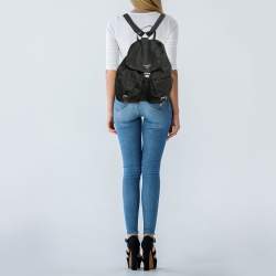 Pre Owned Prada Black Leather and Nylon Double Pocket Backpack