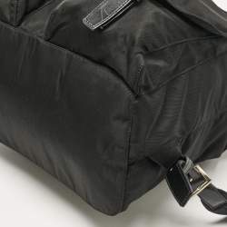 Pre Owned Prada Black Leather and Nylon Double Pocket Backpack
