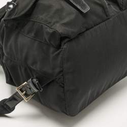 Pre Owned Prada Black Leather and Nylon Double Pocket Backpack