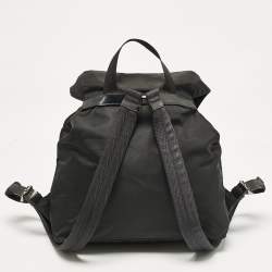 Pre Owned Prada Black Leather and Nylon Double Pocket Backpack