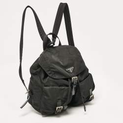 Pre Owned Prada Black Leather and Nylon Double Pocket Backpack