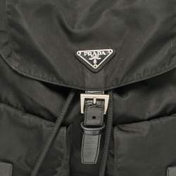 Pre Owned Prada Black Leather and Nylon Double Pocket Backpack