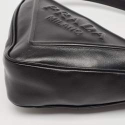 Pre Owned Prada Black Leather Triangle Logo Shoulder Bag