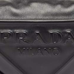 Pre Owned Prada Black Leather Triangle Logo Shoulder Bag