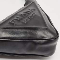 Pre Owned Prada Black Leather Triangle Logo Shoulder Bag