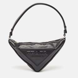 Pre Owned Prada Black Leather Triangle Logo Shoulder Bag