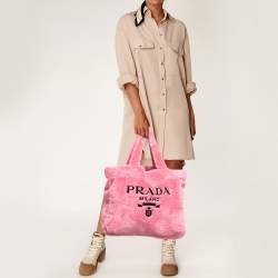 Prada Pink Terry Cloth Logo Tote