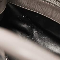 Pre Owned Prada Grey Saffiano Cuir Leather Turnlock Twin Tote