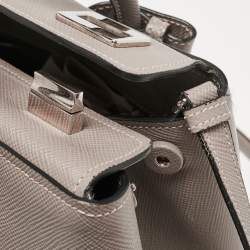 Pre Owned Prada Grey Saffiano Cuir Leather Turnlock Twin Tote