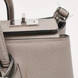 Pre Owned Prada Grey Saffiano Cuir Leather Turnlock Twin Tote