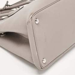 Pre Owned Prada Grey Saffiano Cuir Leather Turnlock Twin Tote
