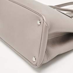 Pre Owned Prada Grey Saffiano Cuir Leather Turnlock Twin Tote