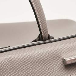 Pre Owned Prada Grey Saffiano Cuir Leather Turnlock Twin Tote