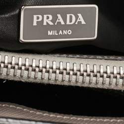 Pre Owned Prada Grey Saffiano Cuir Leather Turnlock Twin Tote